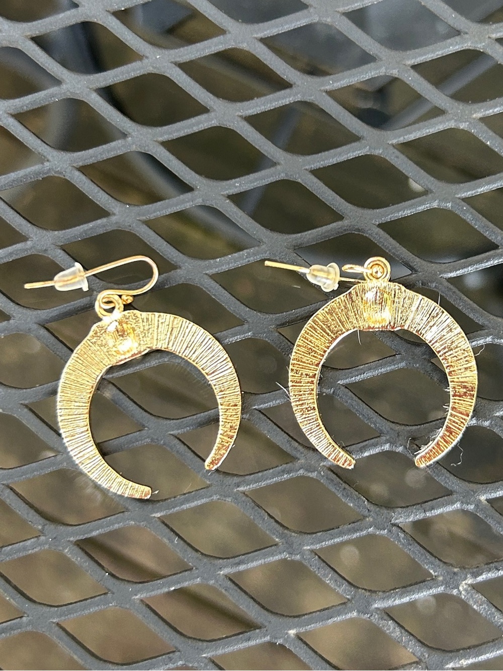 Turquoise & Cow Print Golden Crescent Earrings - Picture 4 of 4
